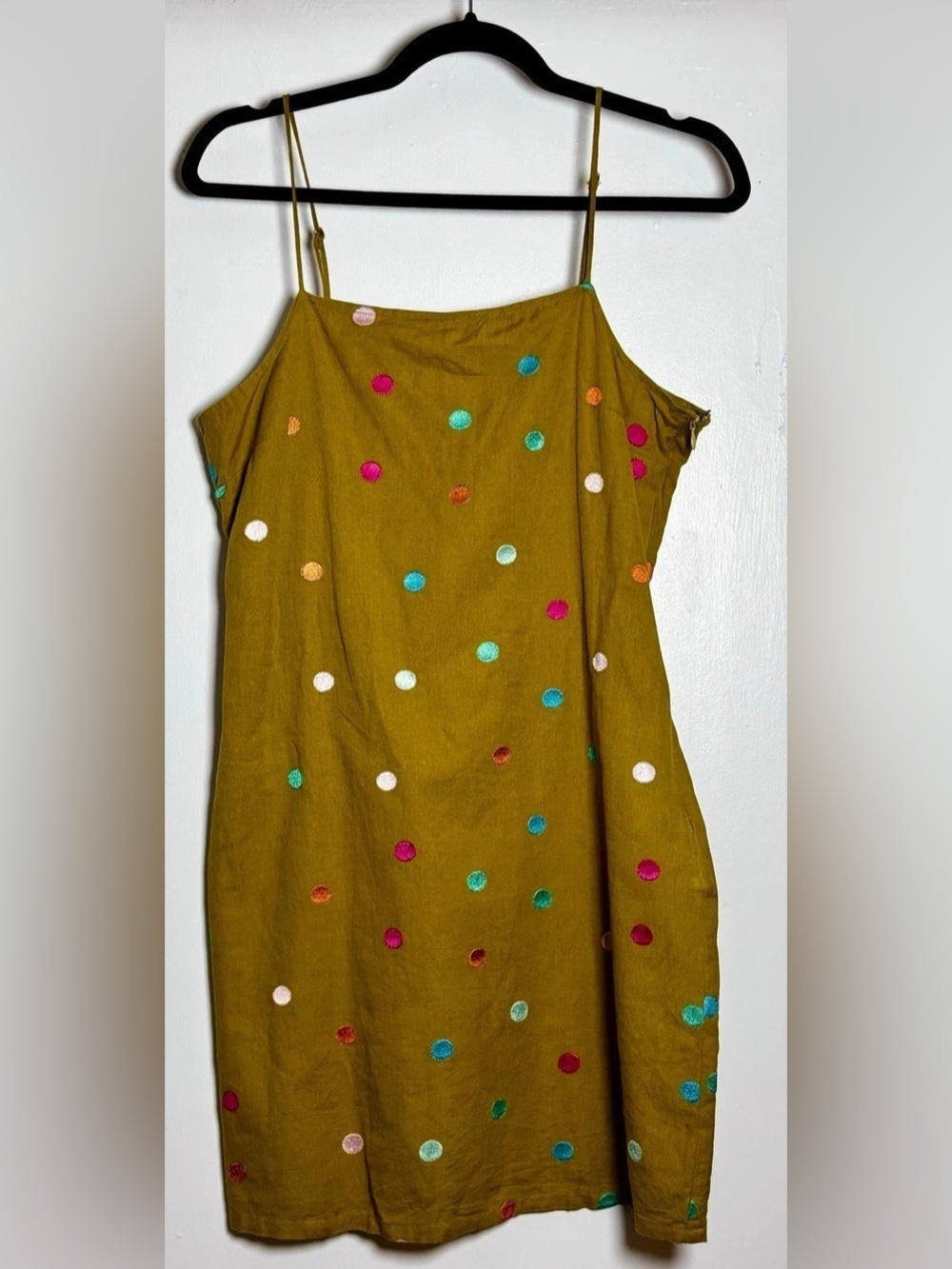 Corey Lynn Calter Embroidered Polka Dot Mini Dress Chartreuse Size S